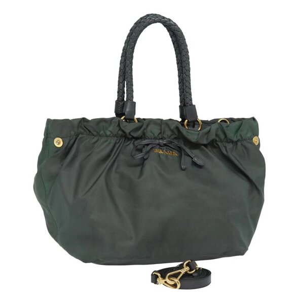 PRADA Hand Bag Nylon 2way Khaki Gold Auth - Picture 1 of 16